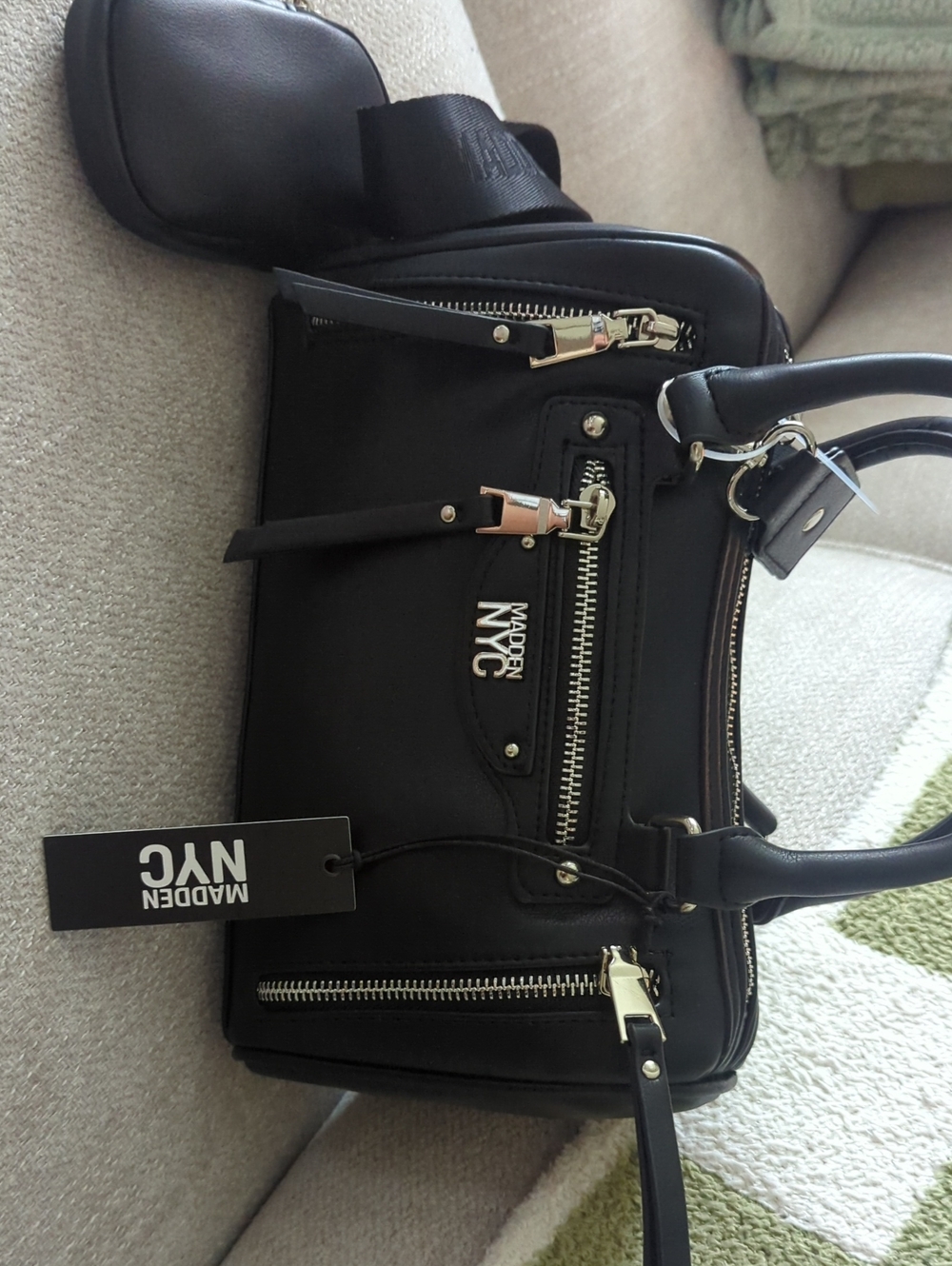 Madden NYC Black Leather Crossbody Satchel